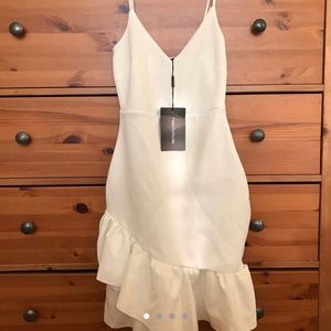 White Strappy Asymmetrical Hem Bodycon Dress